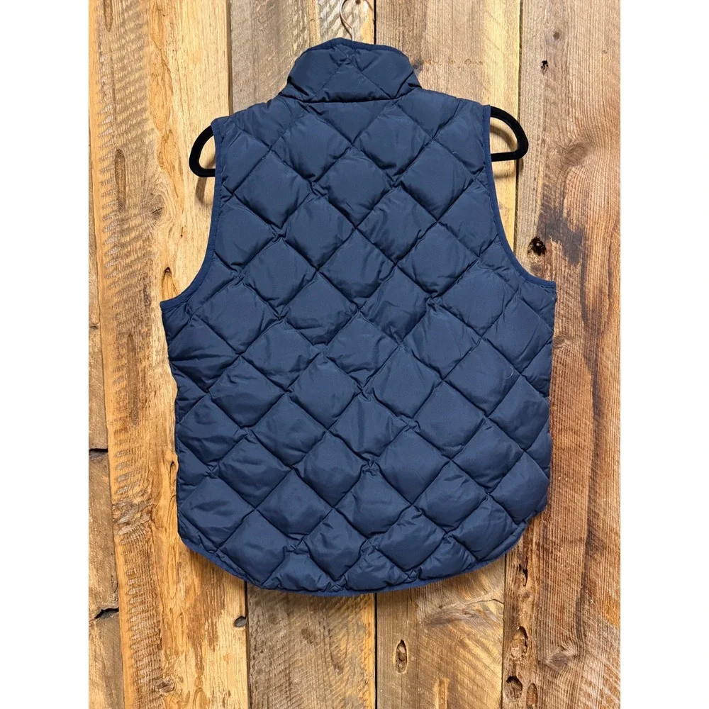 J Crew Down Puffer Vest Womens Medium Navy Quilted Preppy‎ Outdoor Nautical